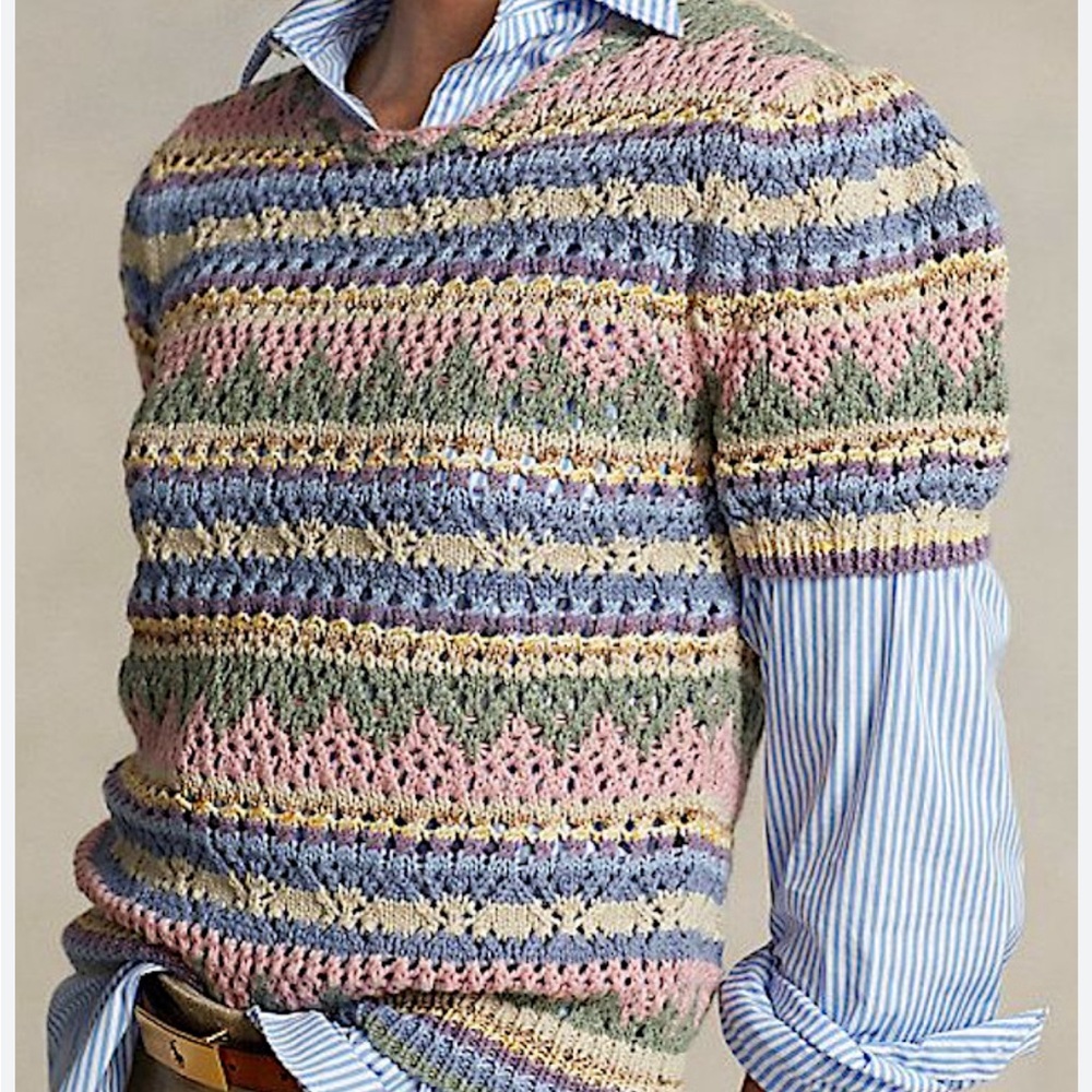 polo ralph lauren Polo Ralph Lauren Pointelle Short Sleeve Sweater L